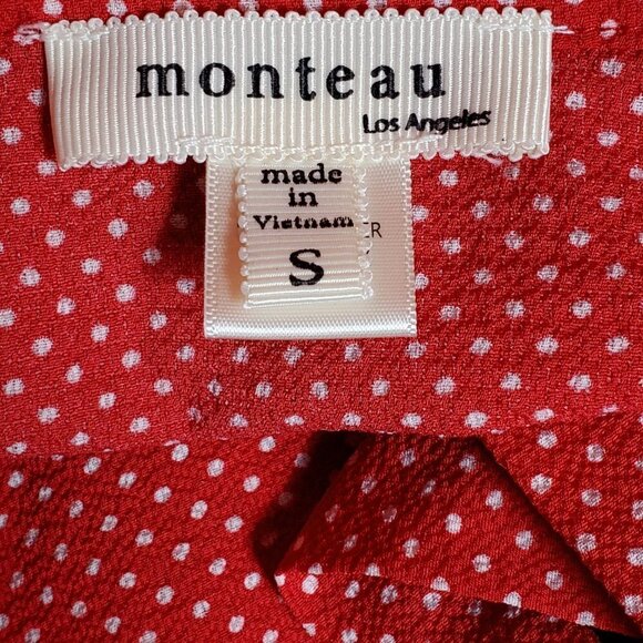 🚨083 Monteau Short Sleeve Retro Red White Polka Dot Wrap Blouse - Picture 2 of 5